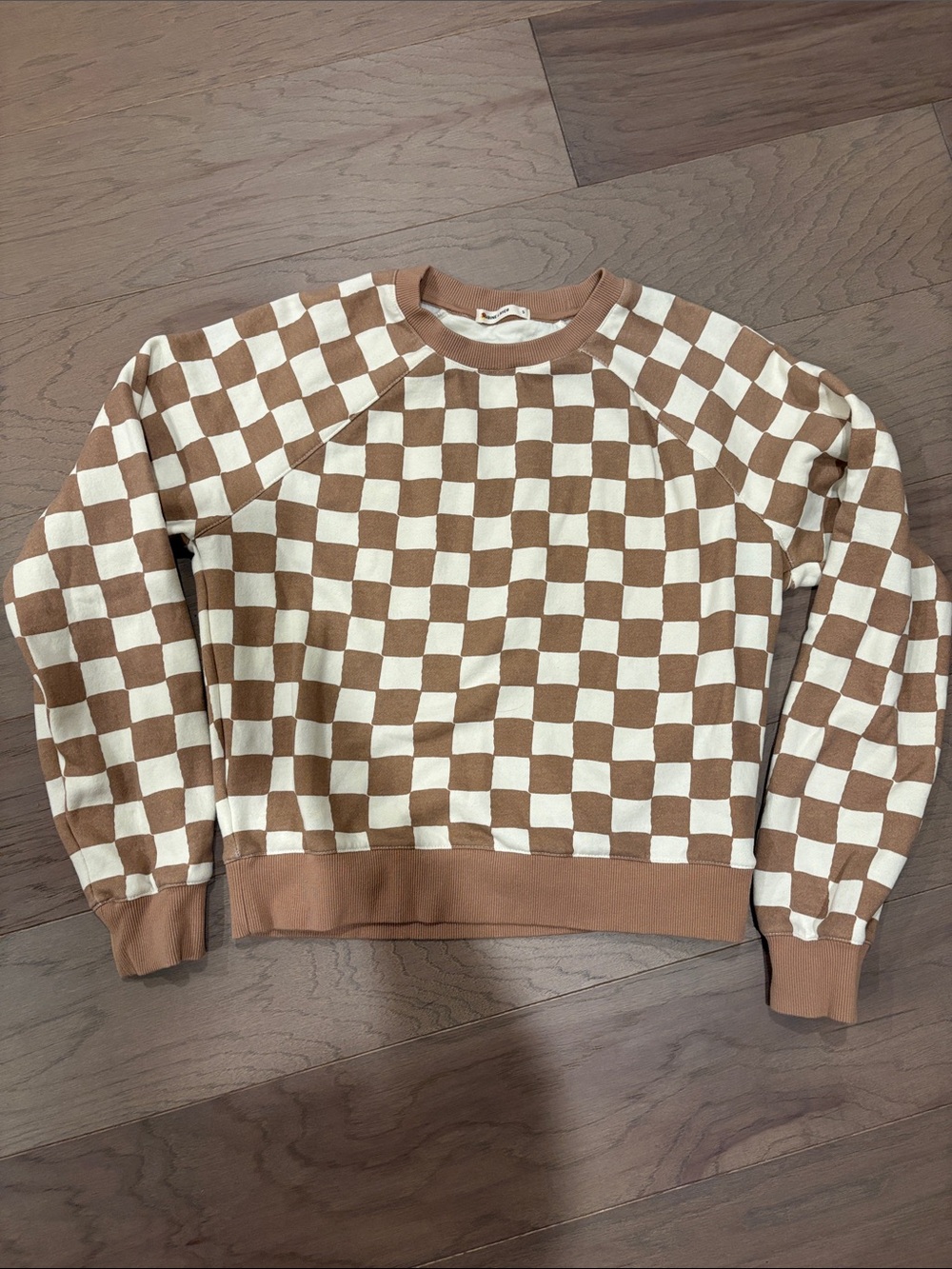 Marine Layer Checkerboard Crewneck Sweater - Brown & Cream